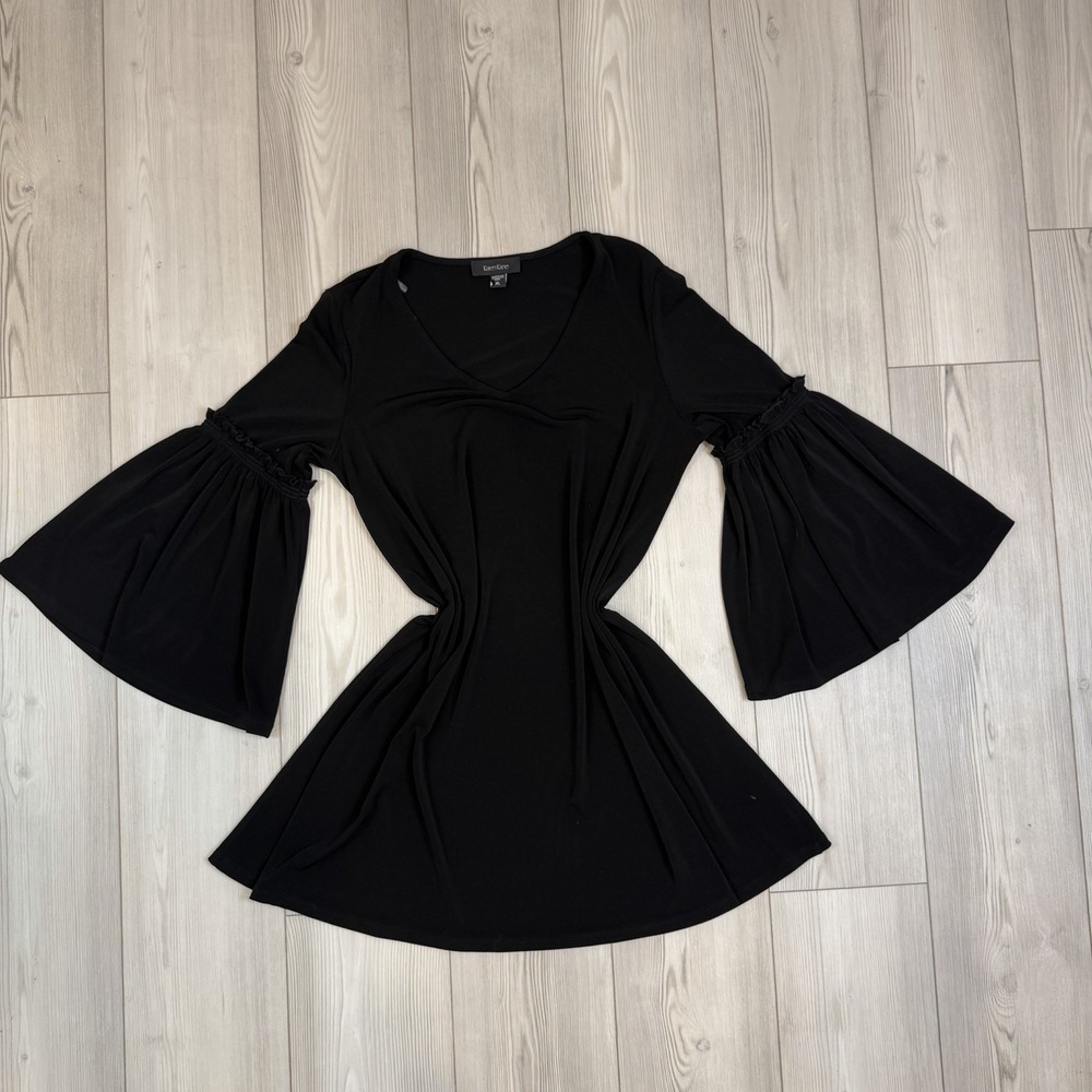 Karen Kane Lifestyle L43541 Black Bell Sleeve Stretch Crepe Mini Dress, XL